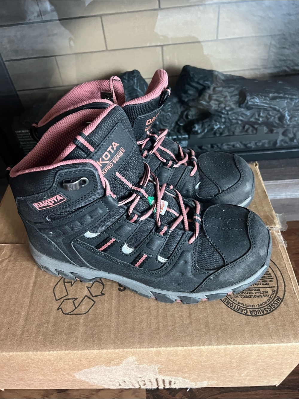 Dakota Women's Black and Pink Combat Boots